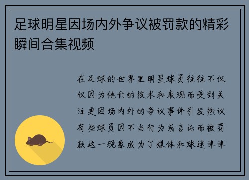 足球明星因场内外争议被罚款的精彩瞬间合集视频